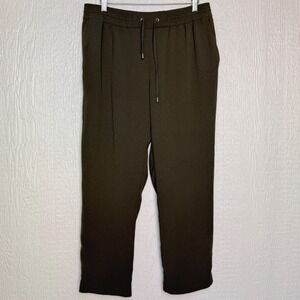 HM Dark Olive Green Drawstring Waist Crepe Trousers Pants Womens 12